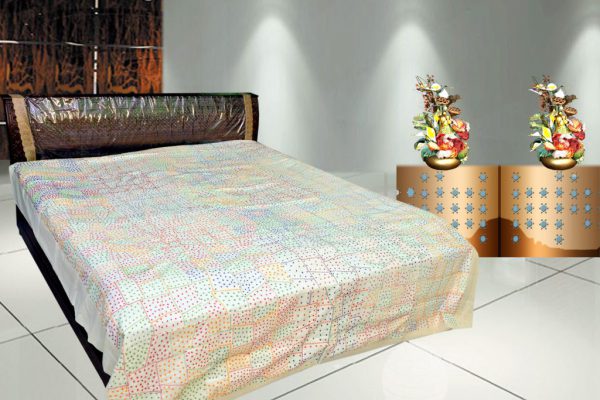 Katha and Patchwork Bed Sheet White