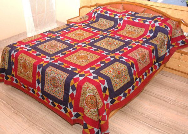 Heavy Embroidery and Patchwork Bed Sheet Multi-colour